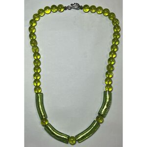 Vintage Green Glass Bead Necklace – Unique Design, Hand-Blown Beads, Hook Clasp